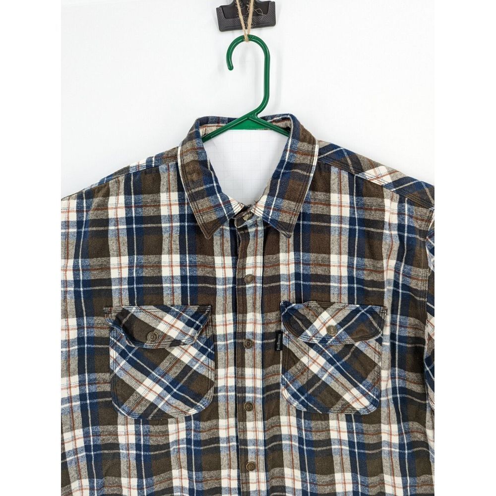 Five Brothers Men's Heavy Plaid Flannel Button Up Shirt, Men's XL, Brown & Blue - Picture 3 of 7